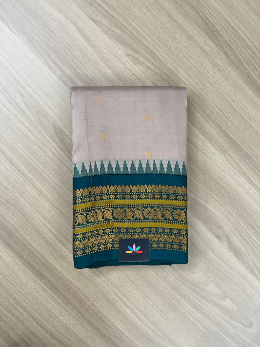 Handwoven Gadwal Pure Silk Saree (Beige)-3895