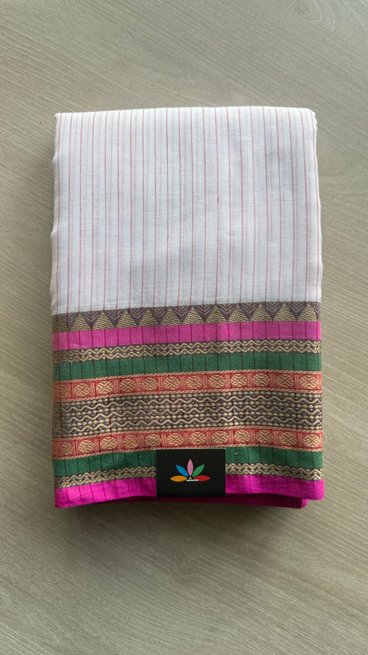 Stripped Long Border Narayanpet Mercerized Cotton Saree -24760-24761