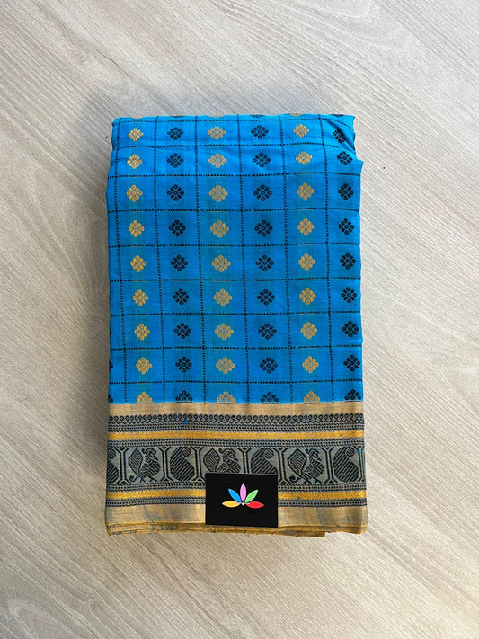 Handwoven 1000 Butta Kanchi Silk Cotton Saree (Blue)-585