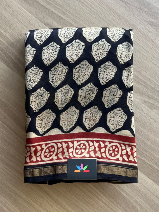 Handblock Printed Chanderi Silk Cotton Saree-7066-7067
