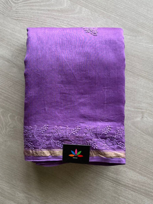 Handembroidered Fine Chikankari On Chanderi Silk Cotton Saree -9470