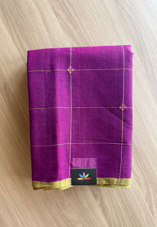 Handwoven Zari Jamdani Big Checks Cotton Saree -9480