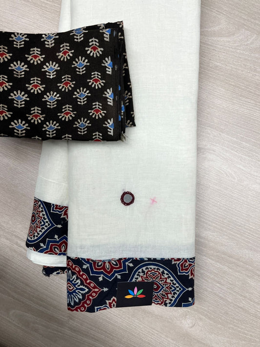 Natural Dyed Ajrakh Patch Work Cotton Saree - 23781