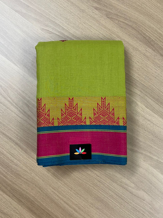 Green Temple Border Soft Cotton Saree-14364