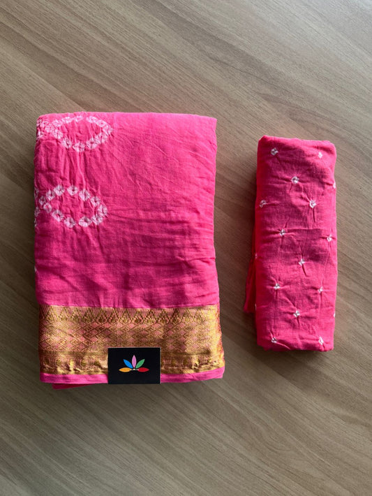 Resham Border Tie and Dye Bandhani Cotton Saree -19064