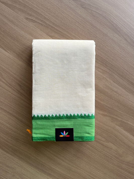 Contrast Temple Border Plain Cotton Saree - (Starched) -23104-23105