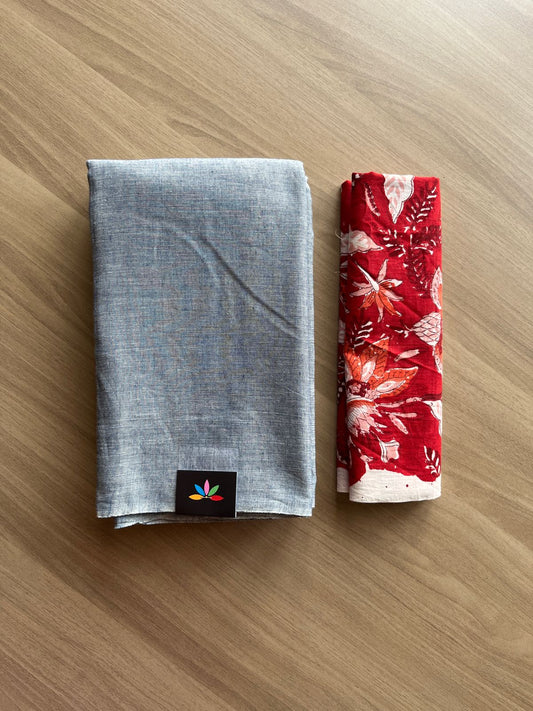 Borderless Handloom Soft Cotton Saree with Contrast Blouse -21541