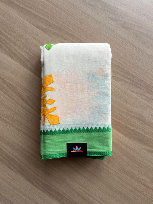 Appliqué work Bengal Cotton Starched Saree (Without blouse) -22921