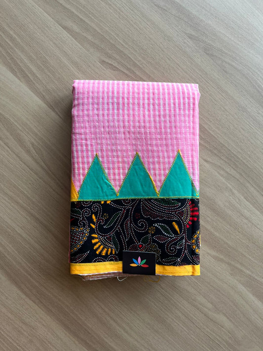 Appliqué work Kota Checks Saree (Without blouse) -22805