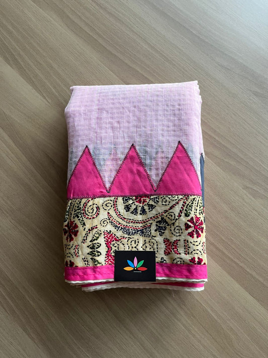 Appliqué work Kota Checks Saree (Without blouse) -22802