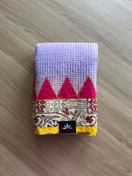 Appliqué work Kota Checks Saree (Without blouse) -22791
