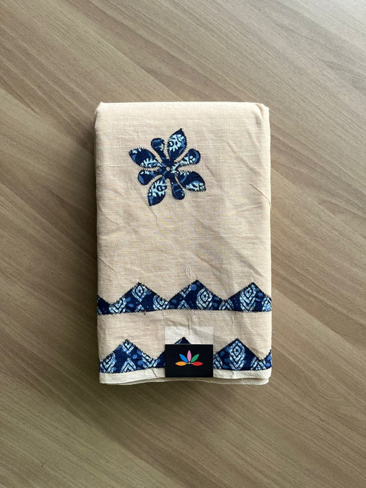 Appliqué work Bengal Cotton Starched Saree (Without blouse) -22884