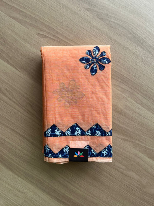 Appliqué work Bengal Cotton Starched Saree (Without blouse) -22885