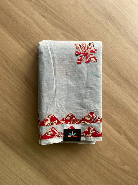 Appliqué work Bengal Cotton Starched Saree (Without blouse) -22891