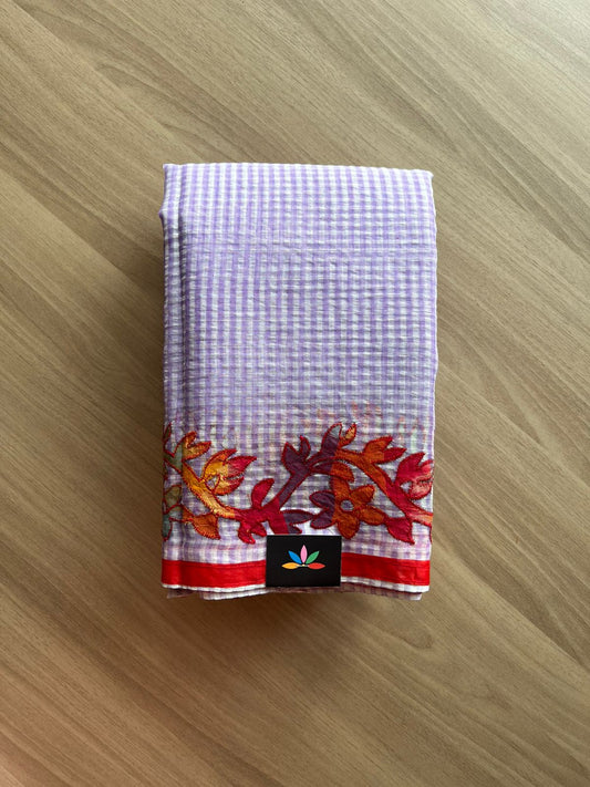 Appliqué work Kota Checks Starched Saree (Without blouse) -22934