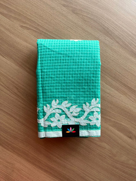 Appliqué work Kota Checks Starched Saree (Without blouse) -22937