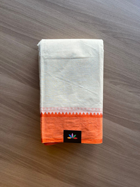 Contrast Temple Border Plain Cotton Saree - (Starched) -23102