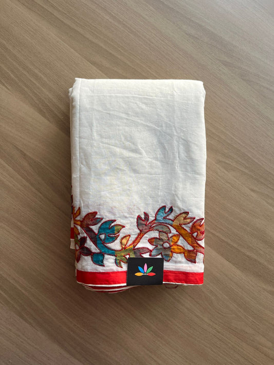 Appliqué work Bengal Cotton Saree (Without blouse) -23106
