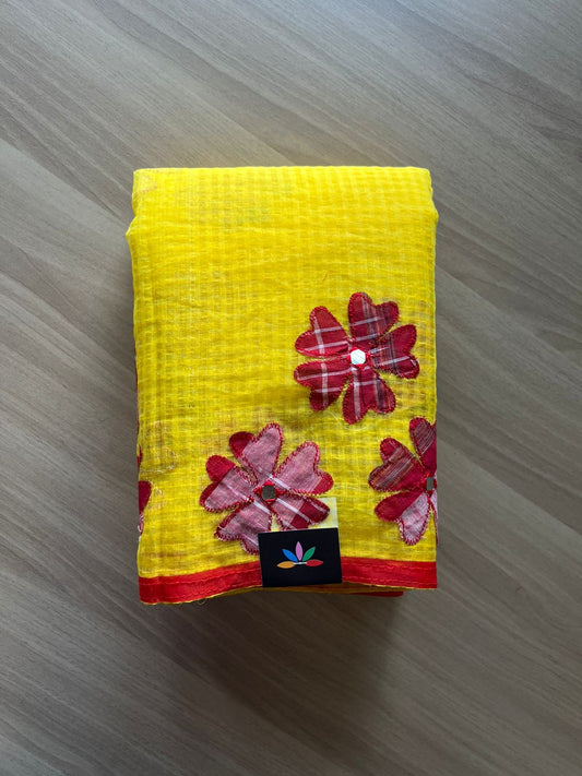 Appliqué work Kota Checks Saree (Without blouse) -23141