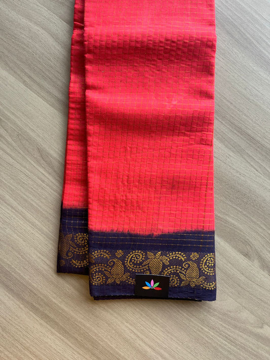 Small Zari Checks With Contrast Border Cotton Saree-14889