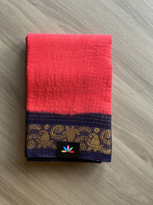 Small Zari Checks With Contrast Border Cotton Saree-14889