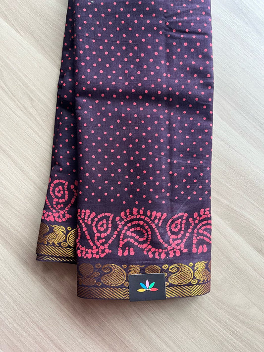 Zari Border Printed Cotton Saree -22018
