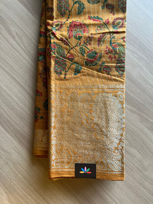 Zari Checks Floral Design Cotton Saree-22330-22331