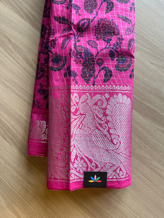 Zari Checks Floral Design Cotton Saree-22334