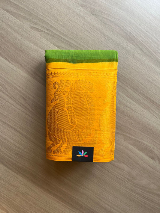 Contrast Mayil Border Cotton Saree-22348-22349