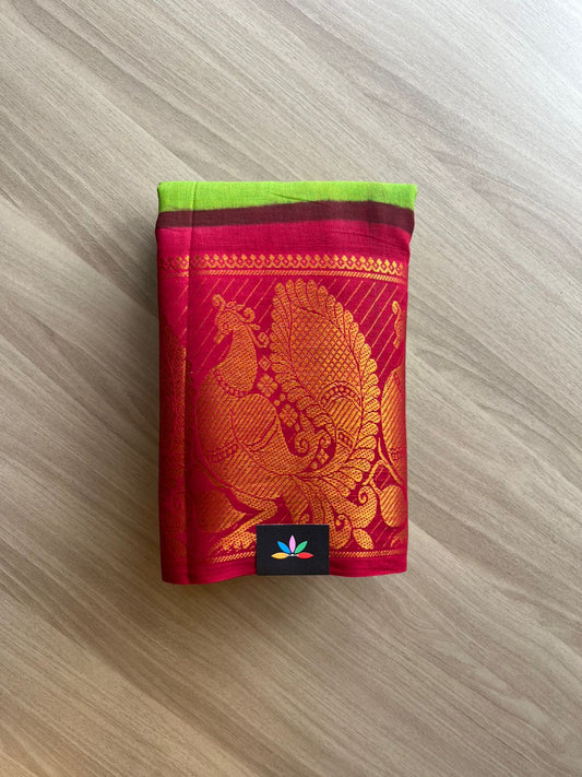 Contrast Mayil Border Cotton Saree-22350-22351