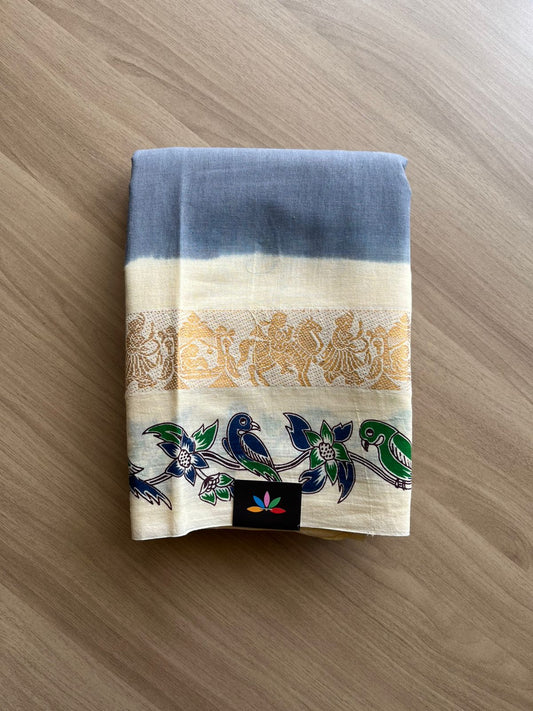Bird Print Contrast Border Cotton Saree-22369