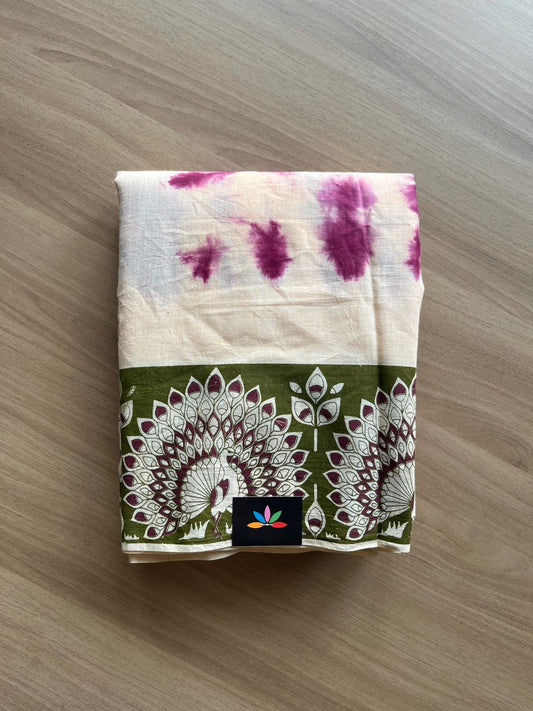 Shibori Cotton Saree with Printed Border- 22569