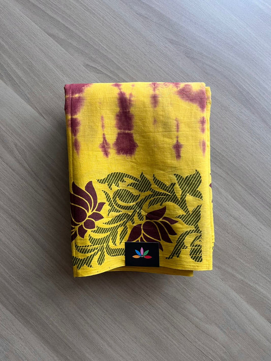 Shibori Cotton Saree with Printed Border- 22571