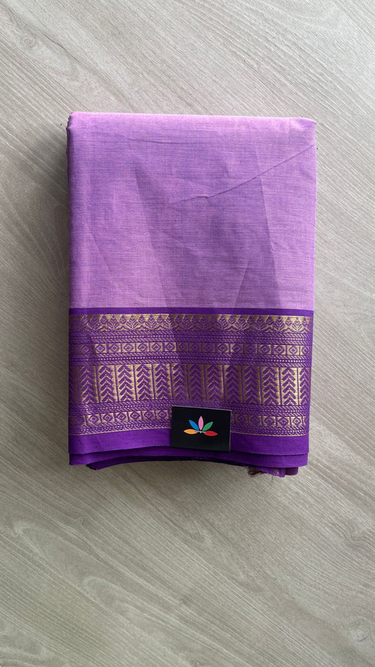 Lavender Chettinad Cotton Saree with Intricate Zari Border -24401
