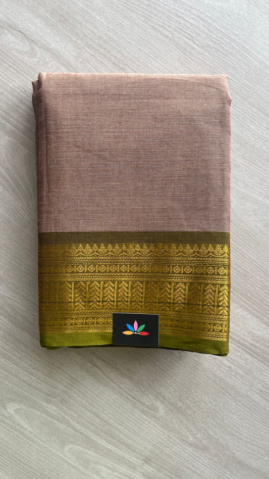 Rose Brown Chettinad Cotton Saree with Gold Zari Border -24402
