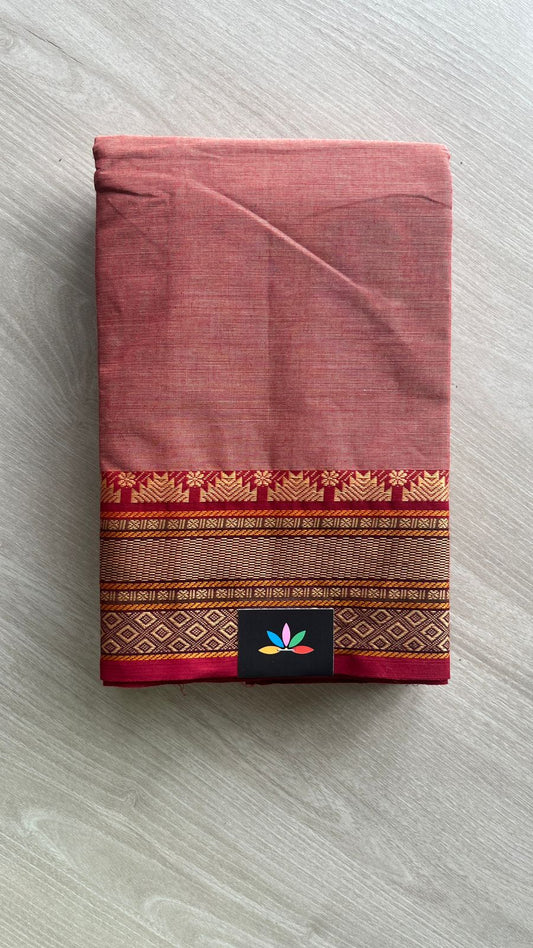 Dusty Rose Chettinad Cotton Saree with Geometric Border -24409