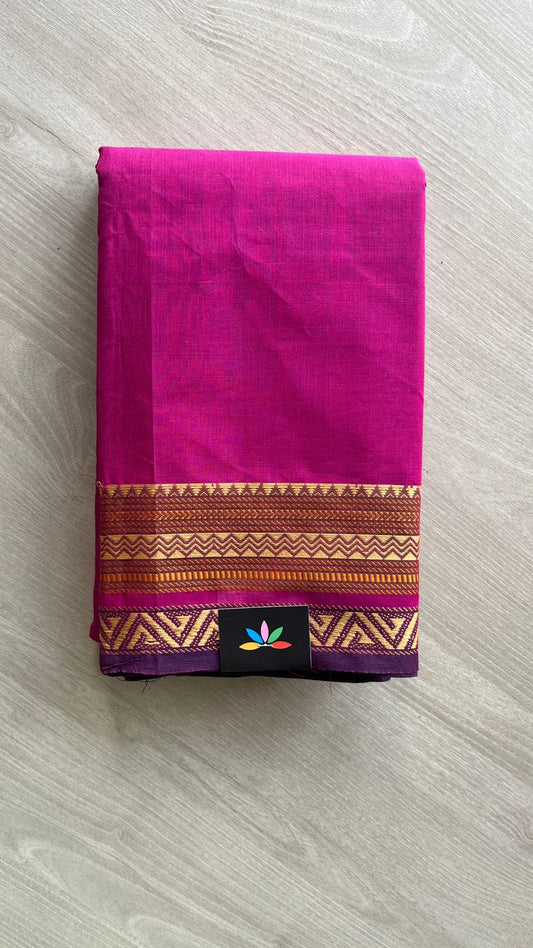 Magenta Chettinad Cotton Saree with Purple Geometric Border -24412