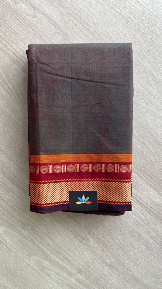 Dual Chettinad Cotton Saree with Maroon and Orange Border -24419