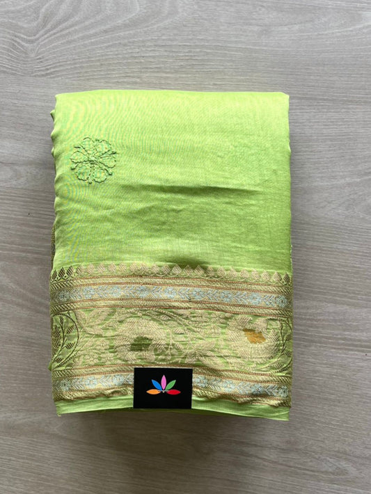 Designer Chikankari Hand Embroidered Chanderi Silk Cotton Saree - 12728