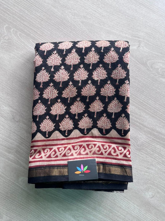 Handblock Printed Chanderi Silk Cotton Saree -10113