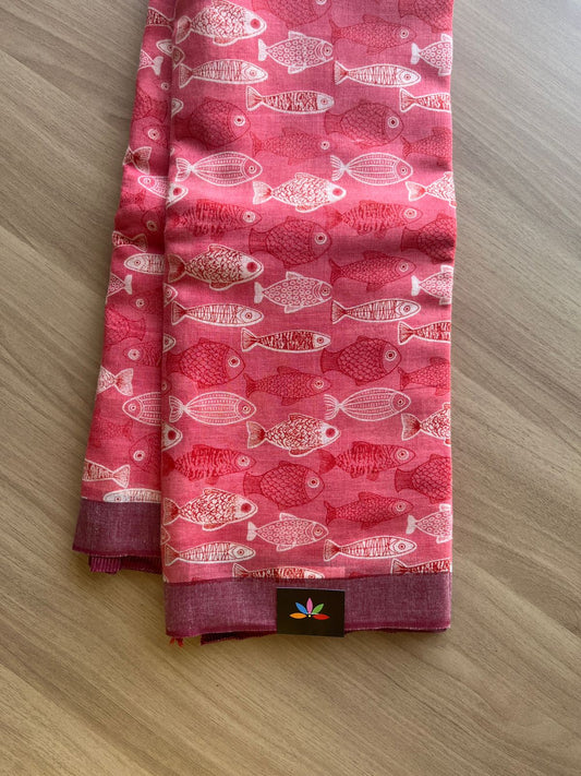 Printed Slub Cotton Saree -14959