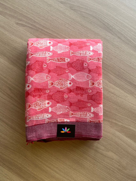 Printed Slub Cotton Saree -14959