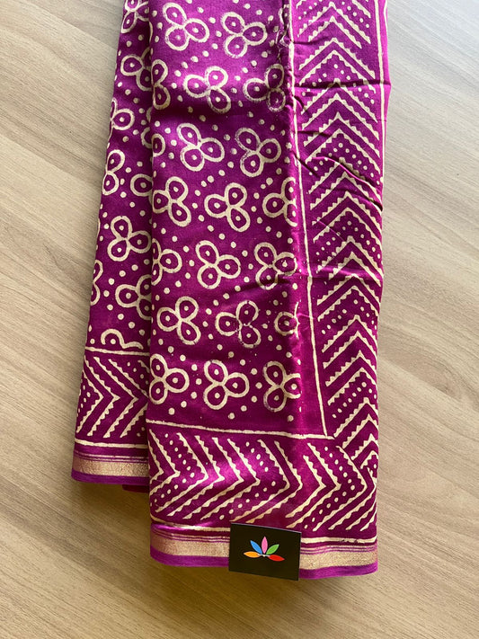 Handblock Printed Chanderi Cotton Silk Saree -15458