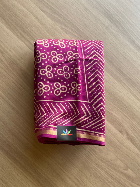 Handblock Printed Chanderi Cotton Silk Saree -15458