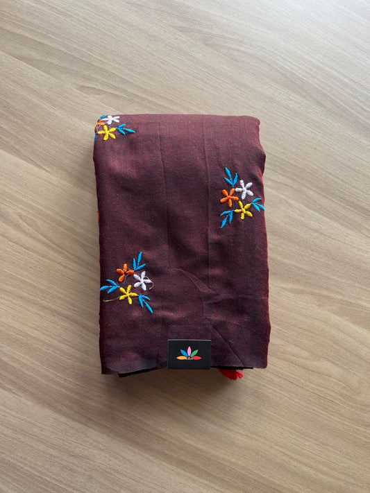 Floral embroidered cotton saree-23292