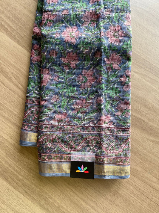 Handblock Printed Kota Doria Saree -21873-21874