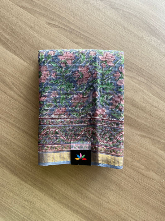Handblock Printed Kota Doria Saree -21873-21874