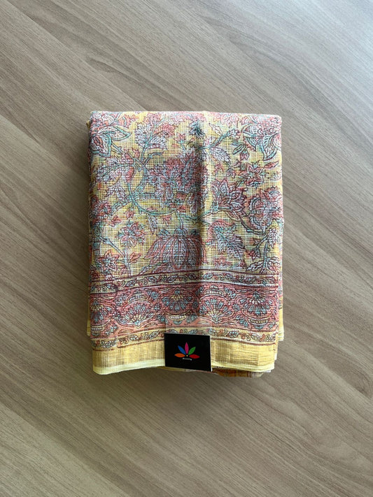 Handblock Printed Kota Doria Saree -21875-21876