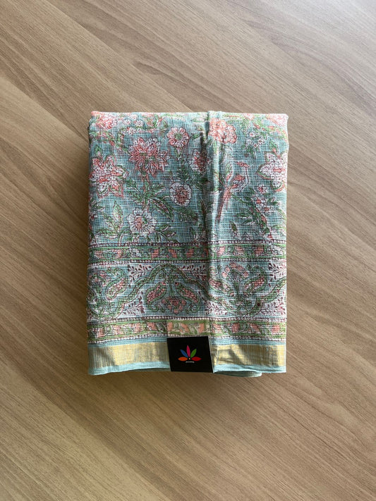 Handblock Printed Kota Doria Saree -21885-21886