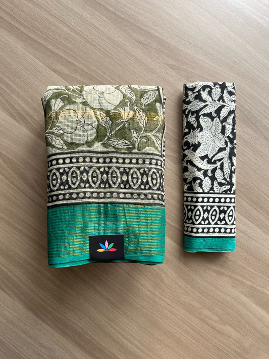 Big Border Handblock Printed Kota Doria Saree -22245